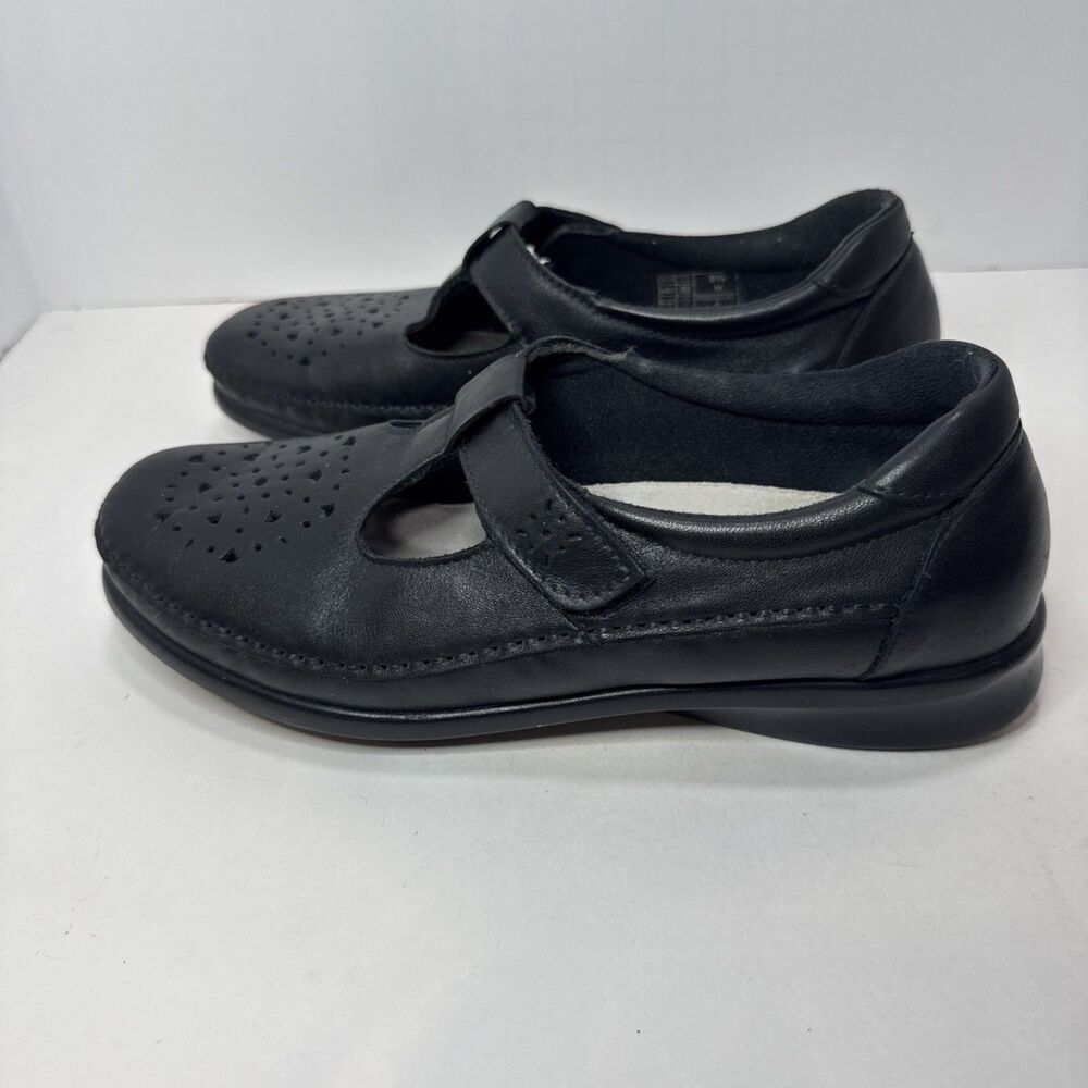 SAS Willow Mary Jane Shoe Womens 9.5 M Black Leather T Strap Comfort Loafer - Picture 1 of 8